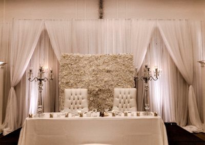 White Champagne Flower Walls Rental in Naperville